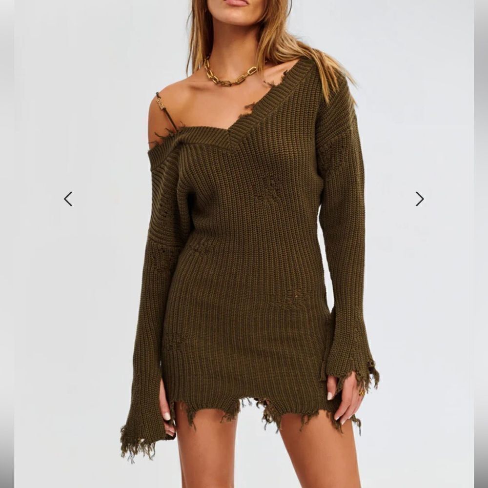 NWT SER.O.YA Maude mini dress sweater knit distressed green Sz S